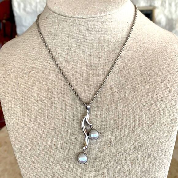 Sterling Silver Pearl Pendant & Rope Chain - Picture 1 of 7